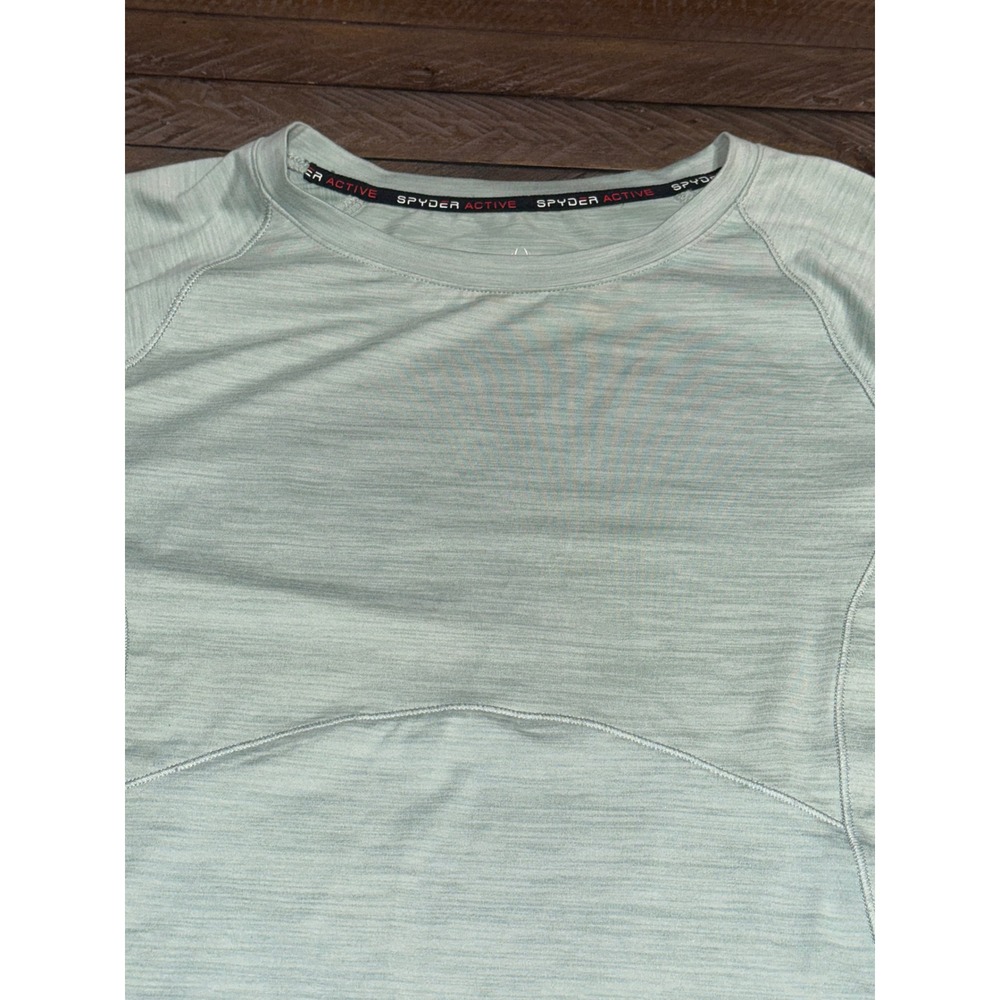 Spyder Active T-Shirt Womens XL Sage Green Short Sleeve Zip Pocket Preloved - Picture 4 of 10